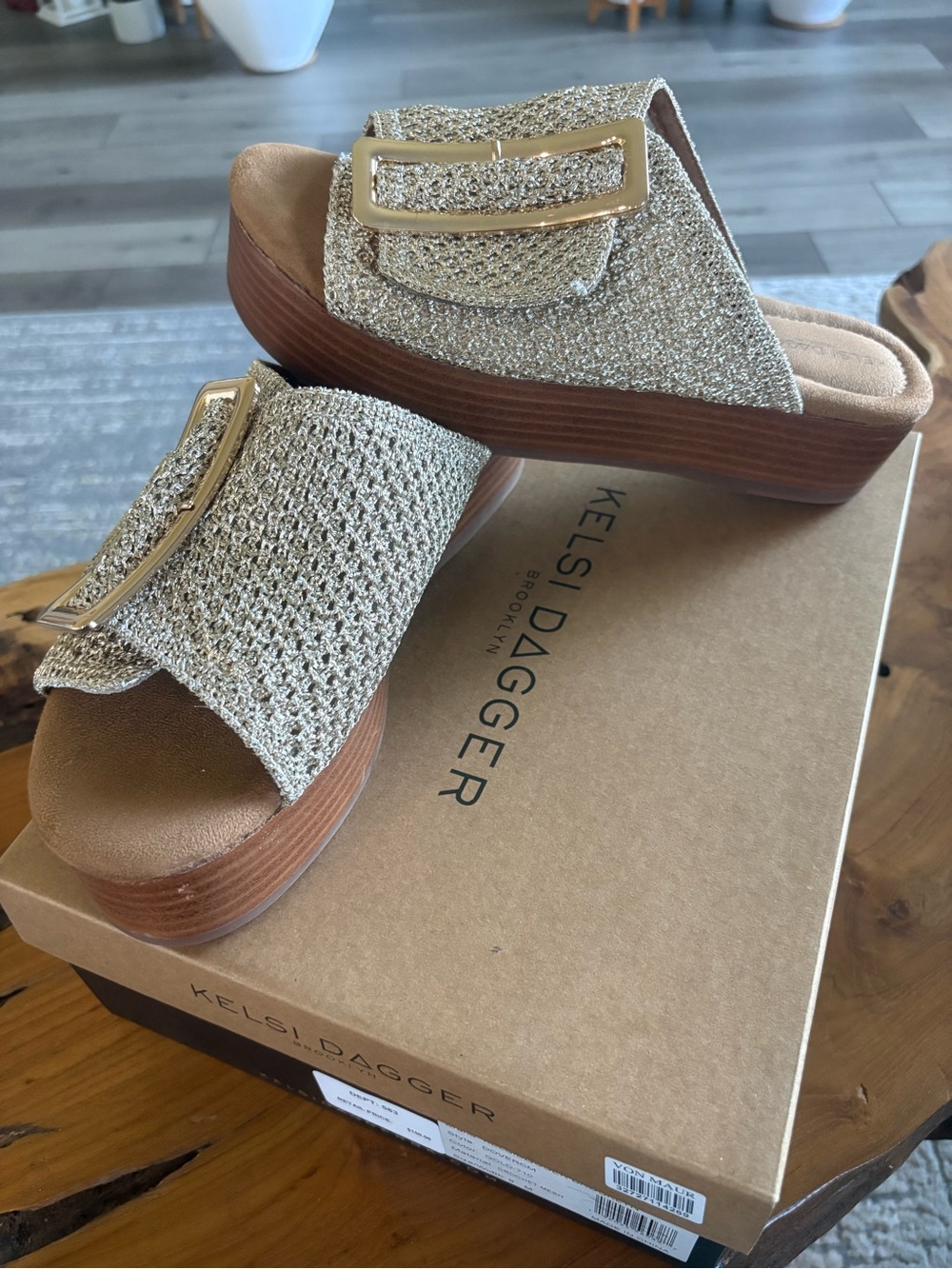 Kelsi Dagger Gold Metallic Woven Platform Mule